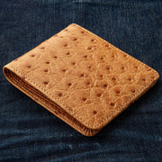 Tan Brown Genuine Ostrich Skin Leather Bifold Wallet [3]