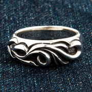 Tribal Carved Sterling Silver Band Men's Ring