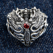 Red Garnet Medieval Sterling Silver Dragon Ring