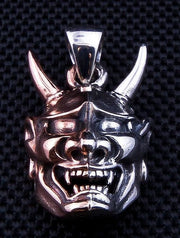 Japanese Oni Mask Devil Sterling Silver Pendant
