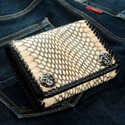 genuine dark rey snake skin biker wallet for men