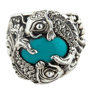 Turquoise Japanese Koi Fish Sterling Silver Mens Ring