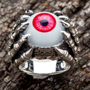 Sterling Silver Claw Red Eyeball Ring-Bikerringshop