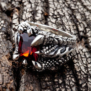 Red Garnet Claw Sterling Silver Gothic Ring